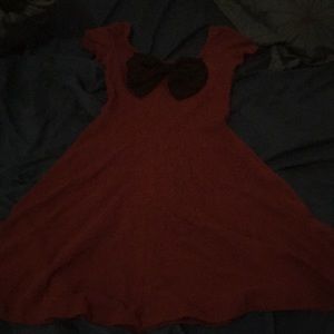 H&M Divided Maroon Skater Dress with Black Bow